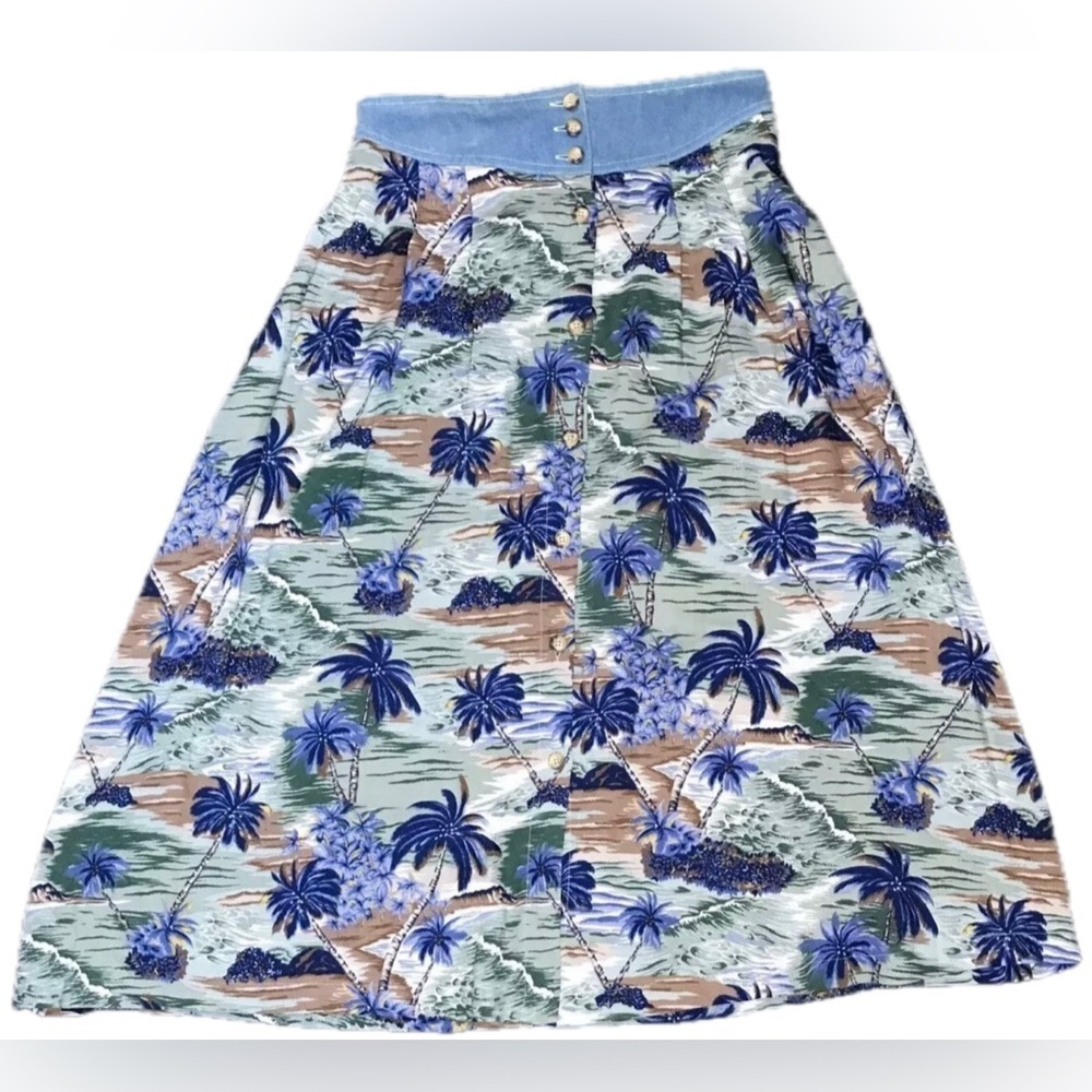 Vintage Button Up Hawaiian Skirt Petite Large Medium Tropical Coastal Grandma